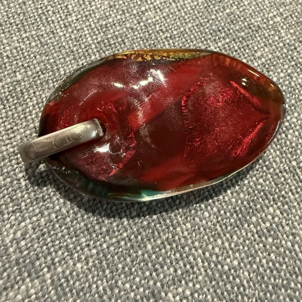 Large Handmade Dichroic Glass Pendant Browns Greens Silver On Bail‎